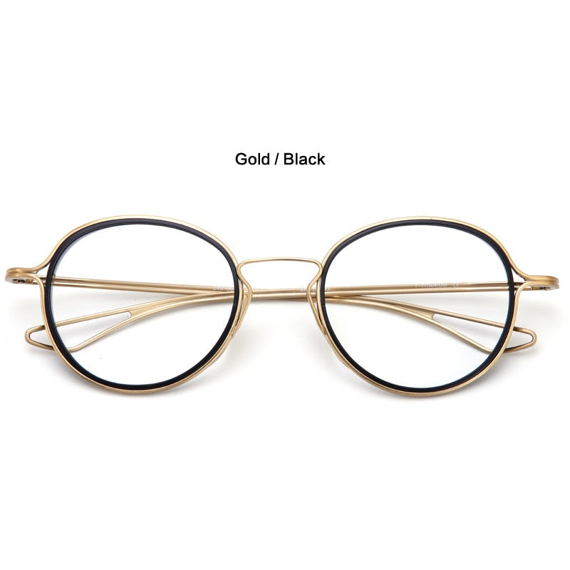 Muzz Unisex Full Rim Round Hand Crafted Titanium Frame/Inner Ring Eyeglasses 100 Full Rim Muzz GOLD BLACK  