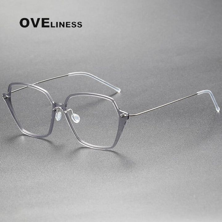 Oveliness Unisex Full Rim Irregular Oval Titanium Acetate Eyeglasses 6621 Full Rim Oveliness light gray  