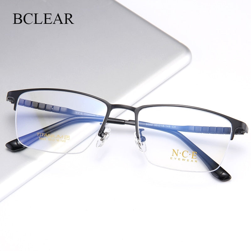 Bclear Men's Semi Rim Square Titanium Eyeglasses My5003 Semi Rim Bclear   