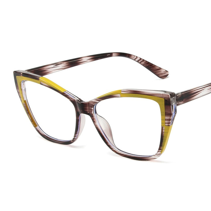 CCspace Women's Full Rim Square Cat Eye Tr 90 Titanium Eyeglasses 55485 Full Rim CCspace China YellowStripe 