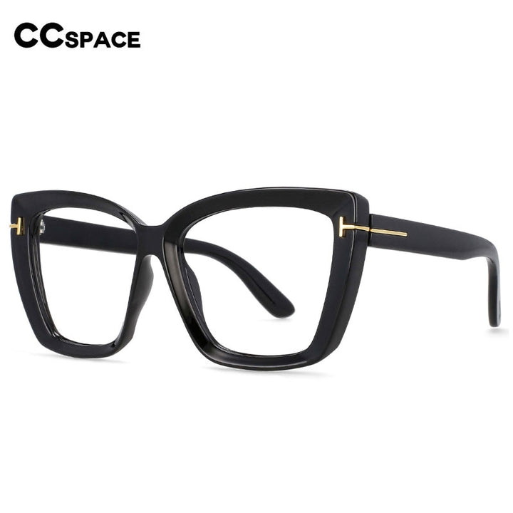 CCSpace Unisex Full Rim Oversized Square Cat Eye Resin Alloy Rivet Frame Eyeglasses 54420 Full Rim CCspace   
