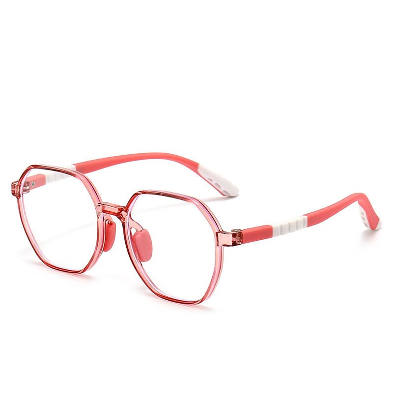 CCSpace Unisex Youth Full Rim Polygon Tr 90 Silicone Eyeglasses 54667 Full Rim CCspace China Pink white 