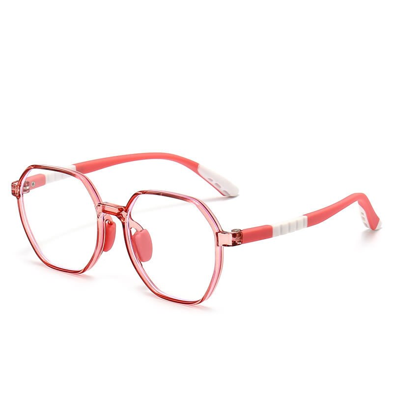 CCspace Unisex Youth Full Rim Polygon Tr 90 Silicone Eyeglasses 54667 Full Rim CCspace China Pink white 