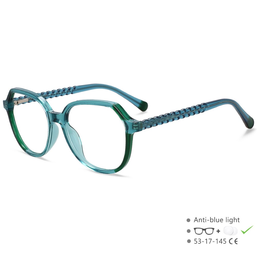 CCspace Unisex Full Rim Polygonal Tr 90 Titanium Eyeglasses 55708 Full Rim CCspace China Green 