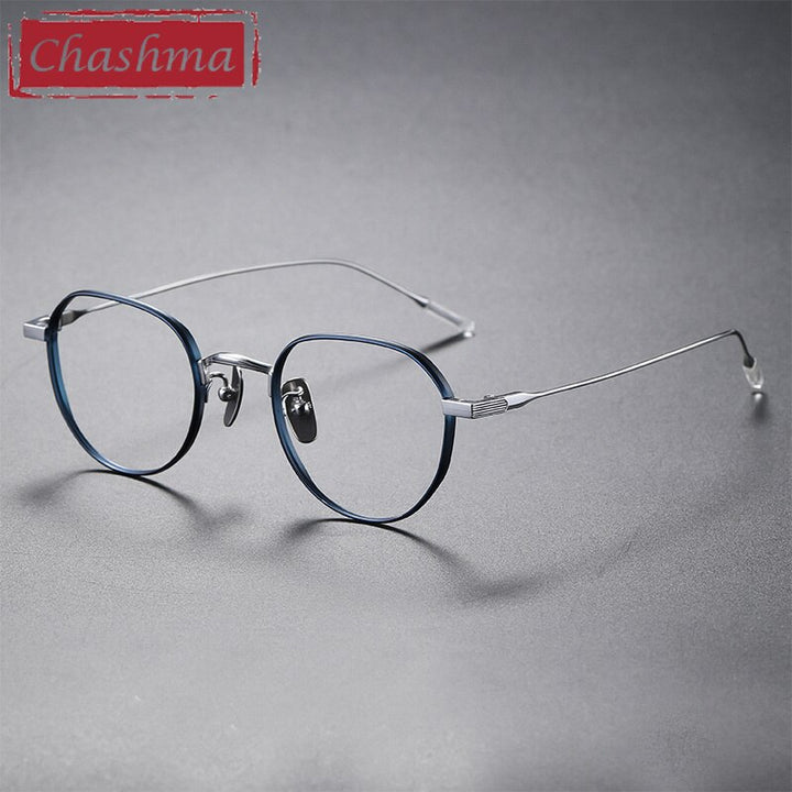Chashma Ottica Unisex Full Rim Polygon Square Titanium Eyeglasses 80803 Full Rim Chashma Ottica Blue Silver  