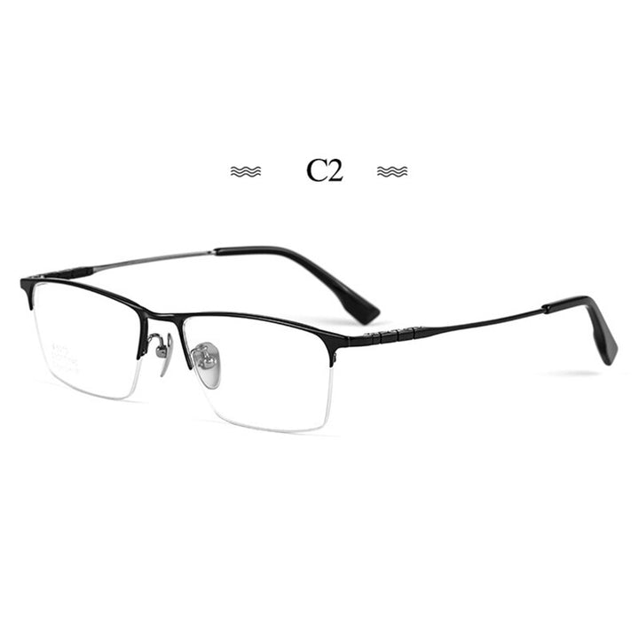 Hotochki Men's Semi Rim Square Tr 90 Titanium Frame Eyeglasses Bv6010 Semi Rim Hotochki C2  