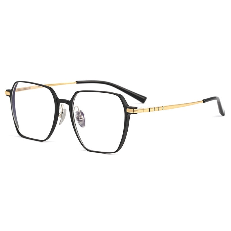 KatKani Unisex Full Rim Irregular Square Aluminum Magnesium Titanium Eyeglasses L5083m Full Rim KatKani Eyeglasses Black Gold  