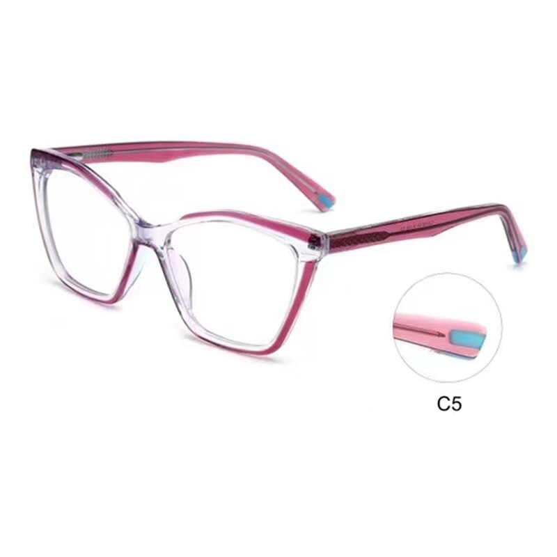 CCSpace Women's Full Rim Square Cat Eye Acetate Eyeglasses 55284 Full Rim CCspace RoseRed China 