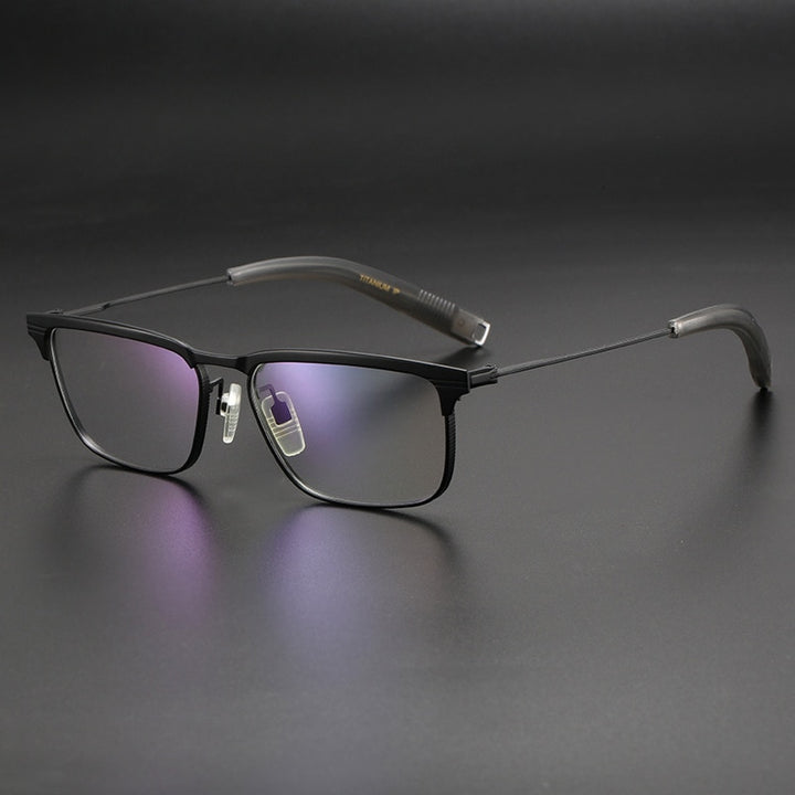Muzz Men's Full Rim Square Big Flat Top Handcrafted Titanium Eyeglasses 10131 Full Rim Muzz Black  
