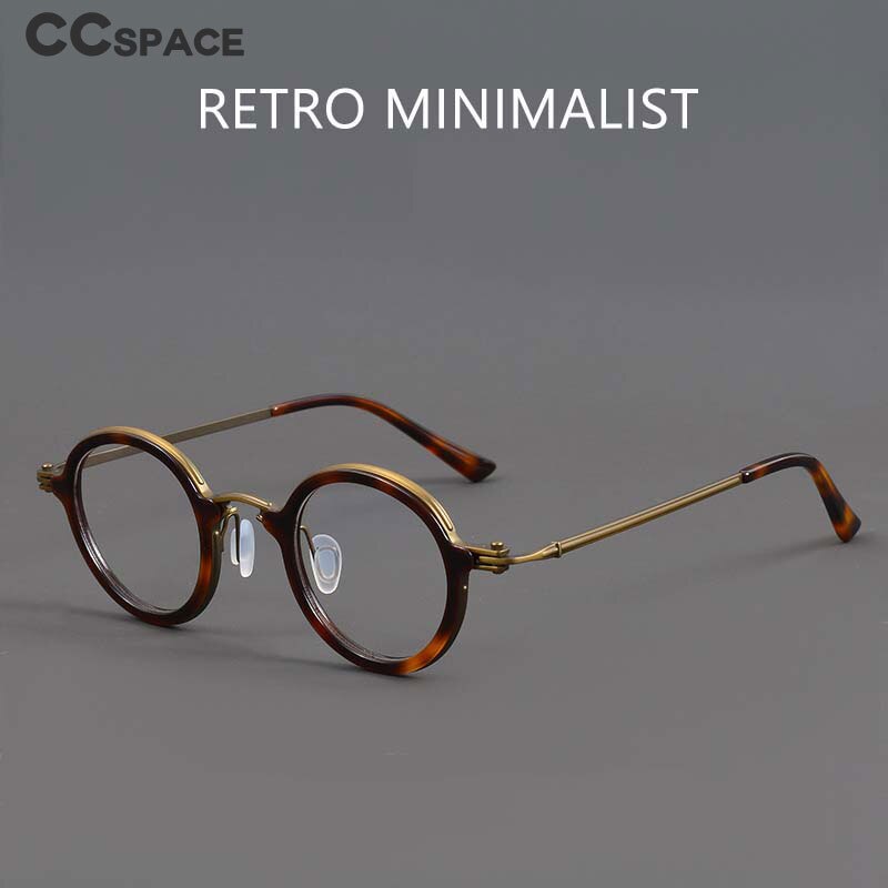 CCSpace Unisex Full Rim Irregular Round Acetate Titanium Eyeglasses 54698 Full Rim CCspace   
