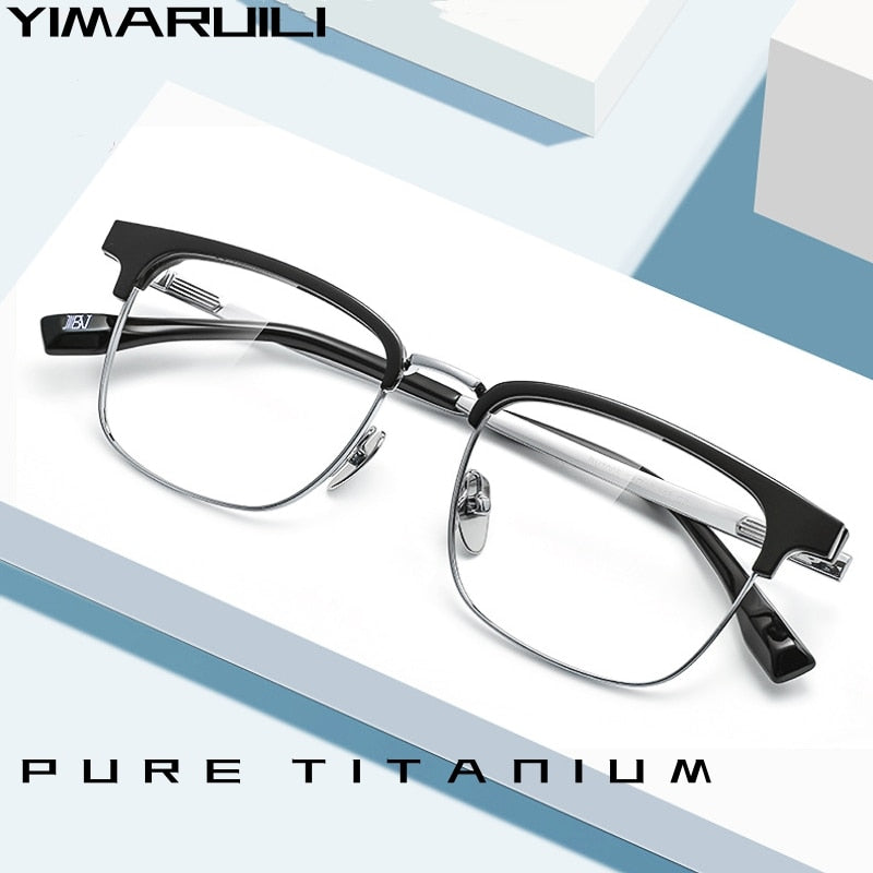 Yimaruili Men's Full Rim Square Acetate Titanium Eyeglasses Bv7005v Full Rim Yimaruili Eyeglasses   
