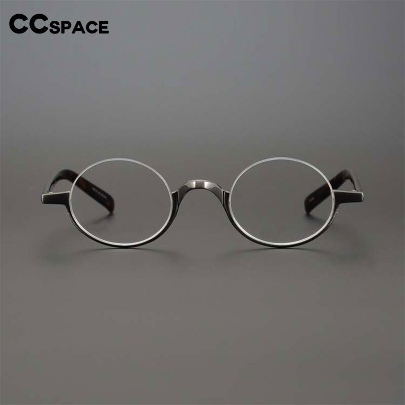 CCSpace Unisex Semi Rim Round Acetate Titanium Eyeglasses 53703 Semi Rim CCspace   