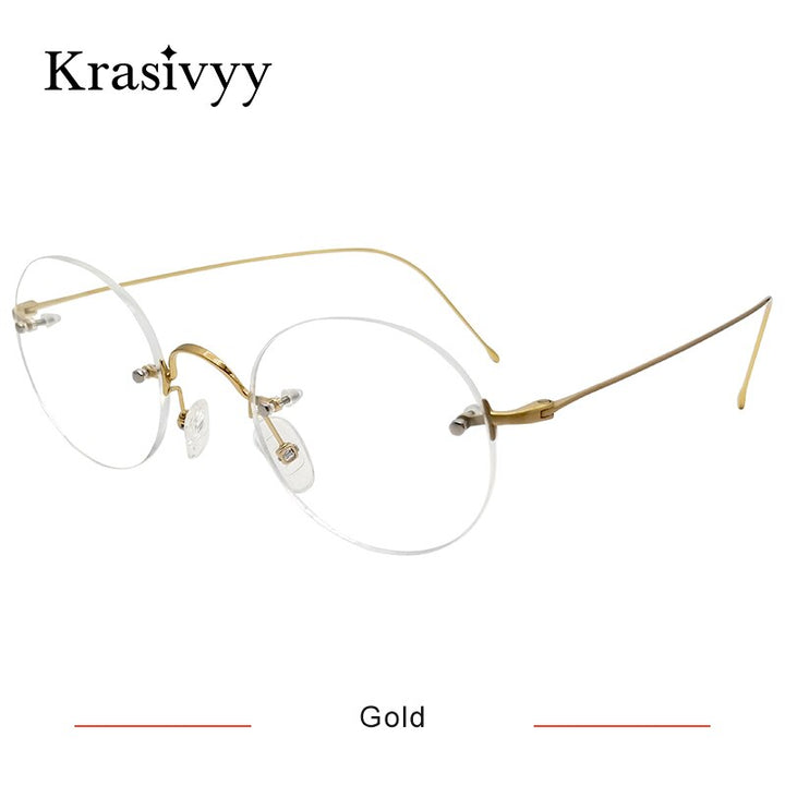 Krasivyy Women's Rimless Round Titanium Eyeglasses Kr8635 Rimless Krasivyy Gold CN 