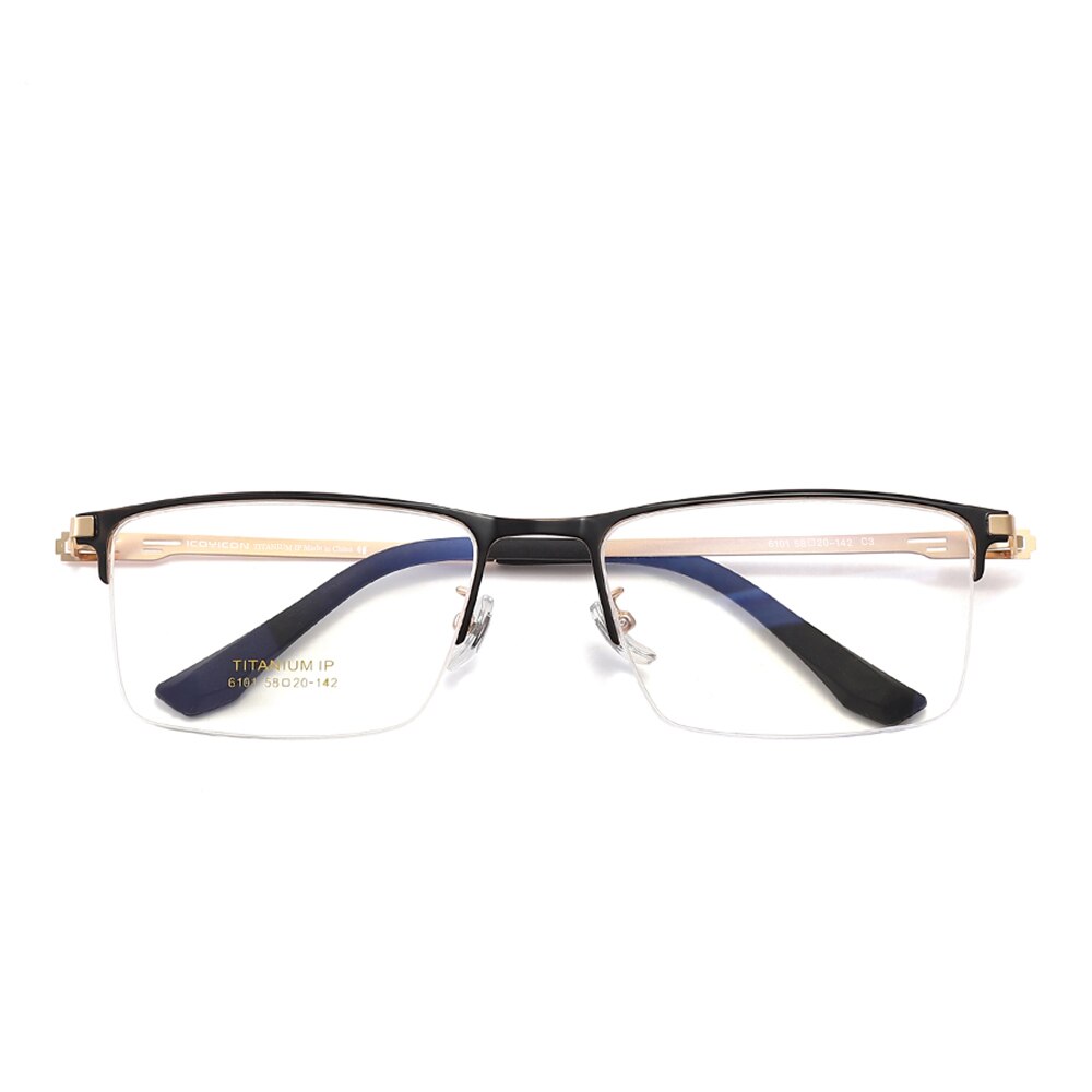 Hdcrafter Men's Semi Rim Square Titanium Eyeglasses 6101 Semi Rim Hdcrafter Eyeglasses C3 GOLD  
