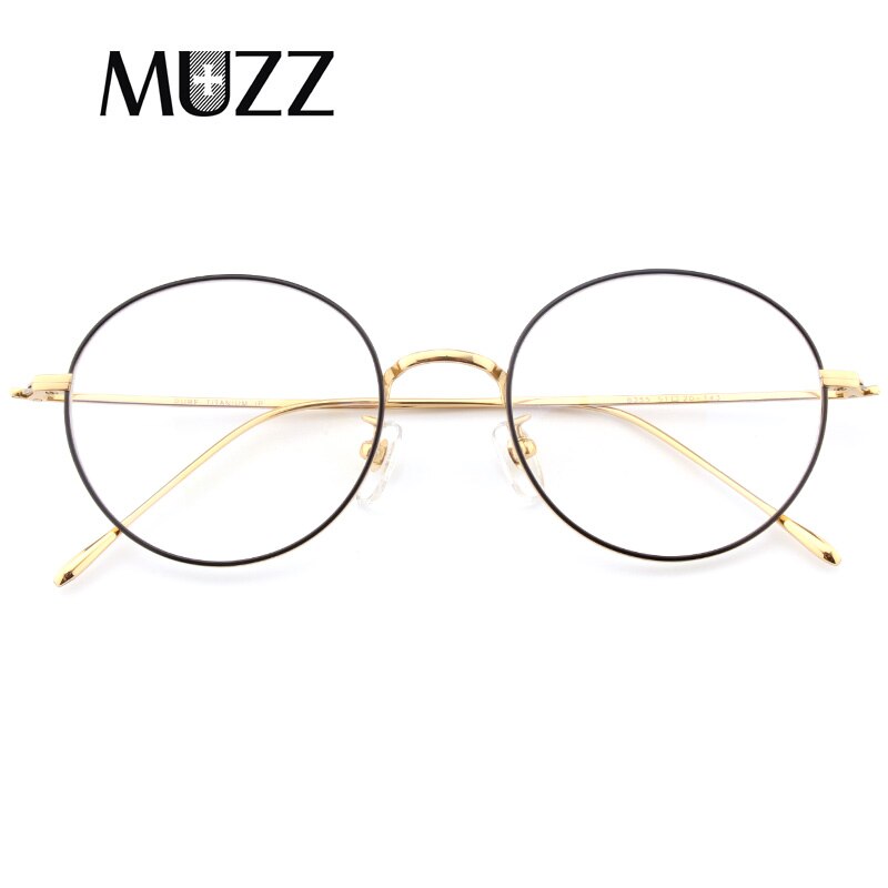 Muzz Unisex Full Rim Round Titanium Frame Eyeglasses 8355 Full Rim Muzz Black Gold  