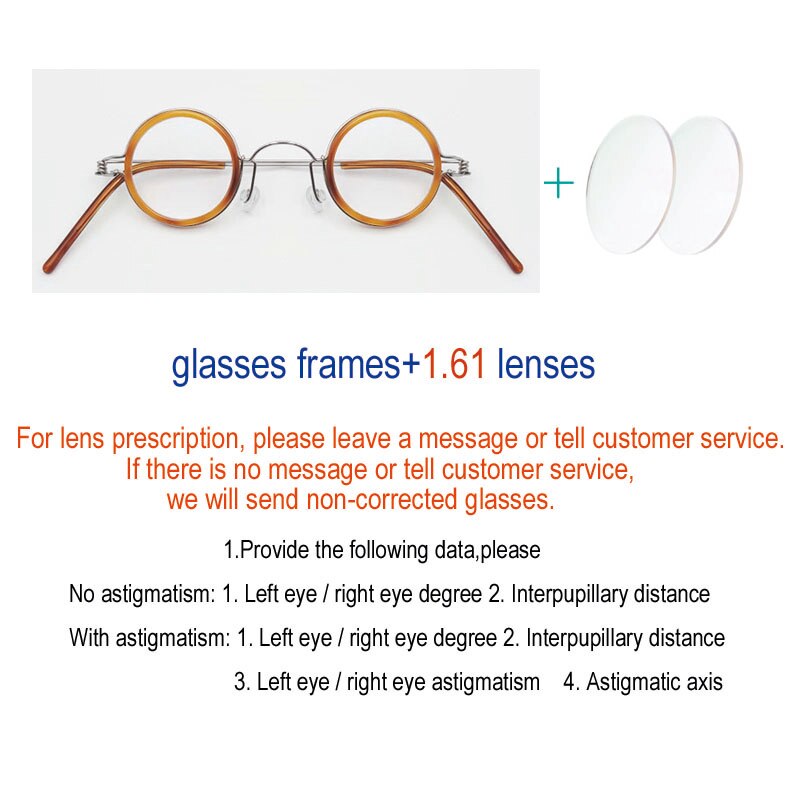 Yujo Unisex Full Rim Round Handcrafted Acetate Stainless Steel 32mm Custom Lens Eyeglasses Full Rim Yujo C2 China 
