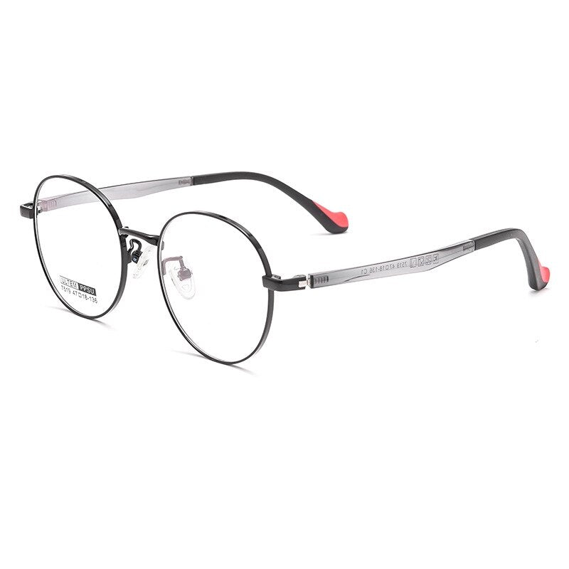 Yimaruili Unisex Children's Full Rim Round Ultem Titanium Alloy Eyeglasses 7519s Full Rim Yimaruili Eyeglasses Black  