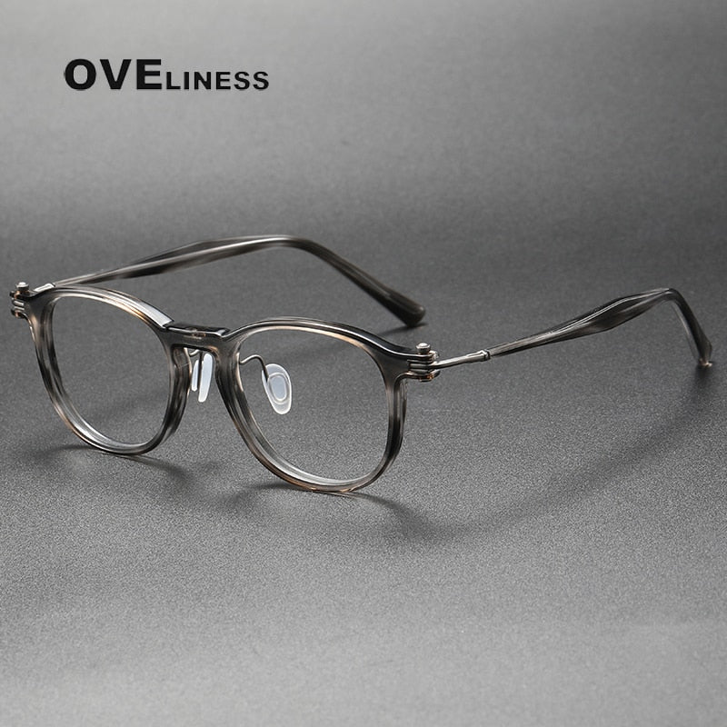 Oveliness Unisex Full Rim Square Acetate Titanium Eyeglasses 5885 Full Rim Oveliness grey gun  