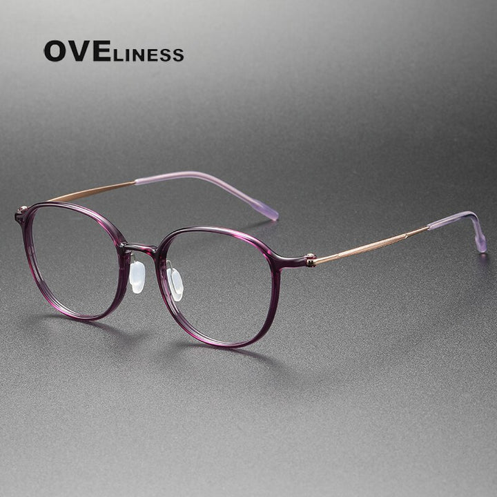 Oveliness Unisex Full Rim Round Square Acetate Titanium Eyeglasses 8633 Full Rim Oveliness purple  