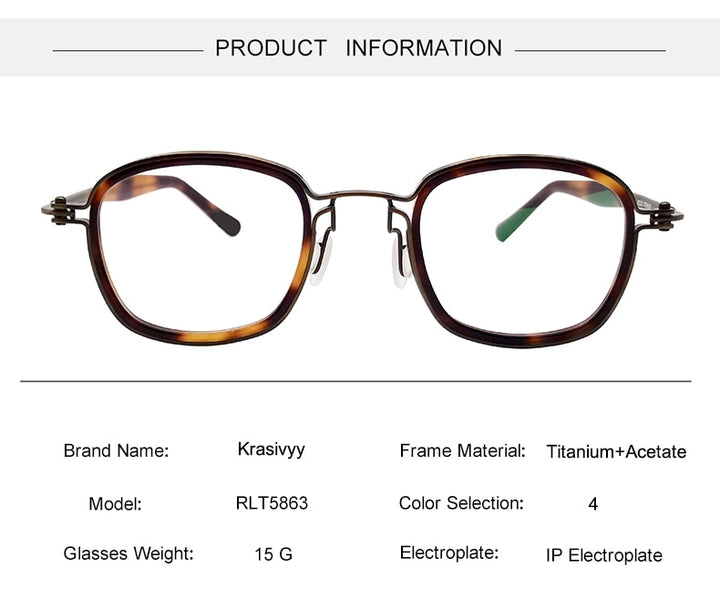 Krasivyy Men's Full Rim Square Titanium Acetate Eyeglasses Rlt5863 Full Rim Krasivyy   