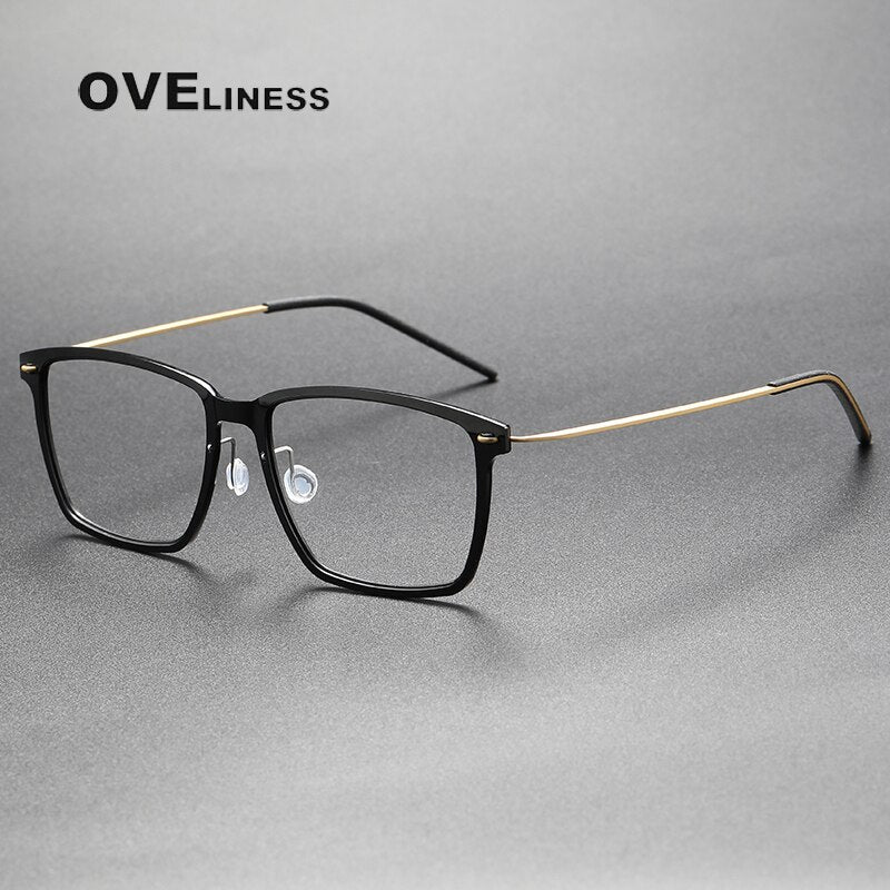 Oveliness Unisex Full Rim Square Screwless Titanium Acetate Eyeglasses 6505 Full Rim Oveliness black gold  