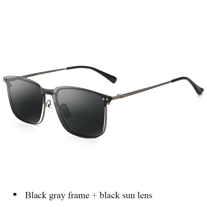 Bclear Men's Full Rim Square Alloy Frame Eyeglasses Clip On Polarized Sunglasses Zt94020 Sunglasses Bclear Black gray frame  