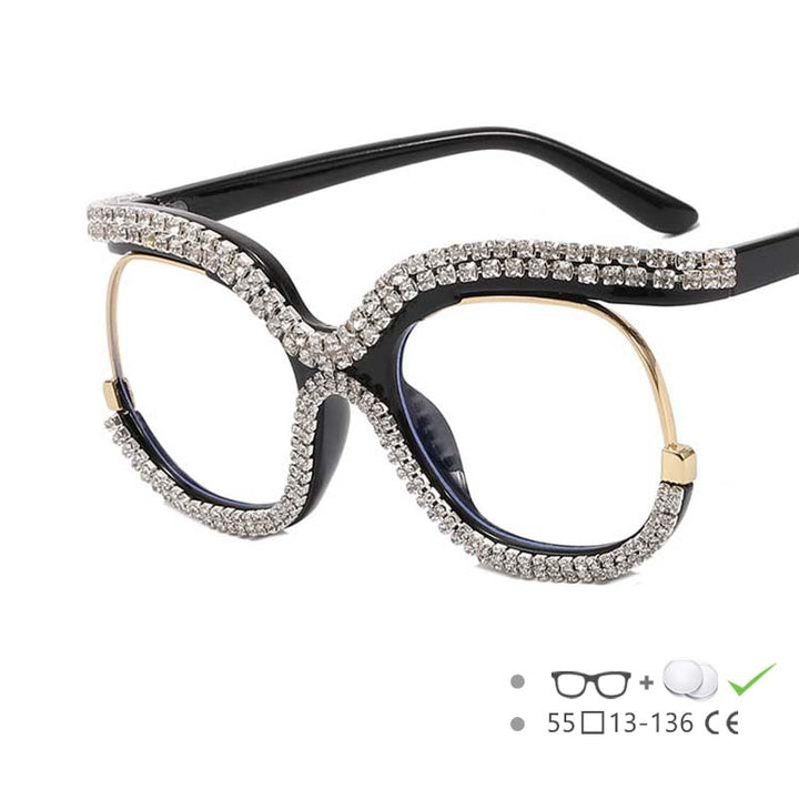 CCSpace Women's Full Rim Round Acetate Jeweled Frame Eyeglasses 54617 Full Rim CCspace Black China 