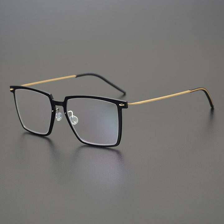 Gatenac Unisex Full Rim Square Acetate Titanium Eyeglasses Gxyj949 Full Rim Gatenac Black Gold  