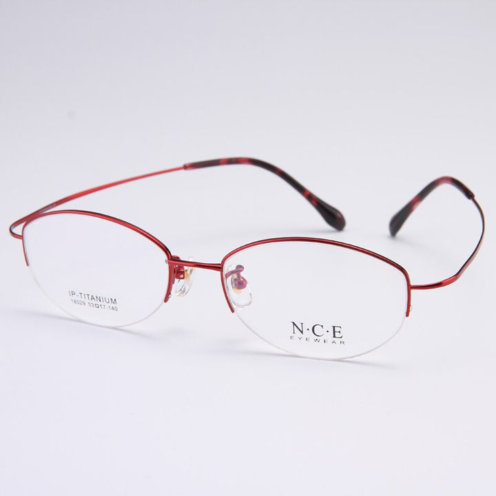 Bclear Women's Semi Rim Titanium Oval Eyeglasses Sc18029 Semi Rim Bclear Red  