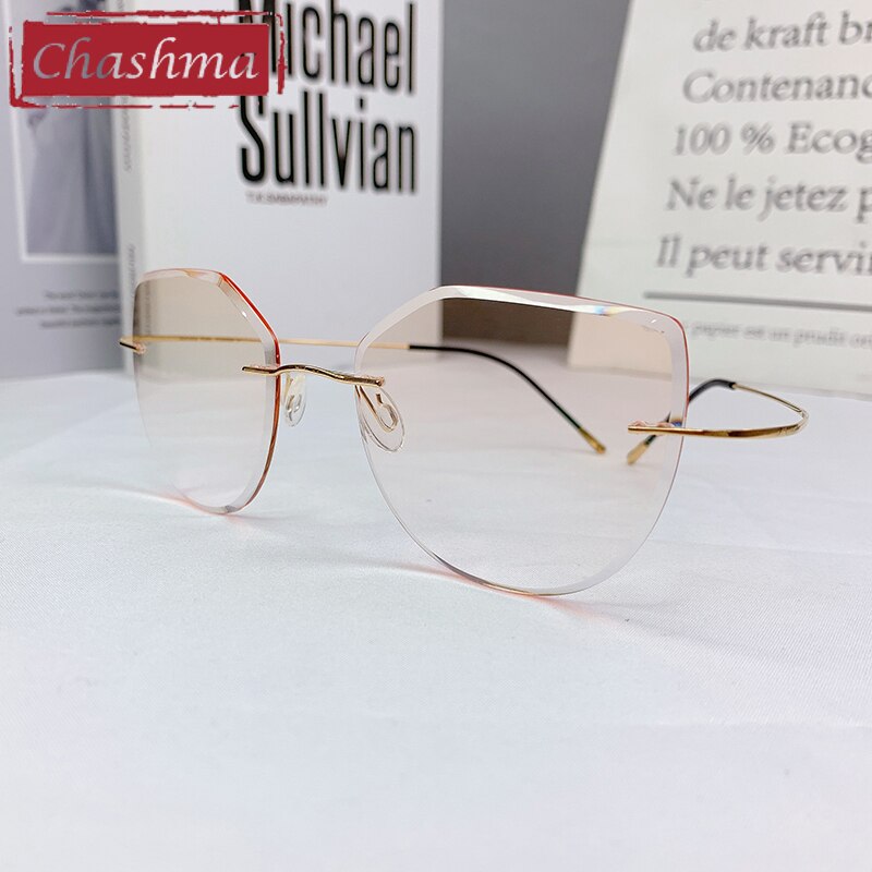 Chashma Women's Rimless Cat Eye Titanium Frame Gradient Color Lens Eyeglasses 16016a Rimless Chashma   