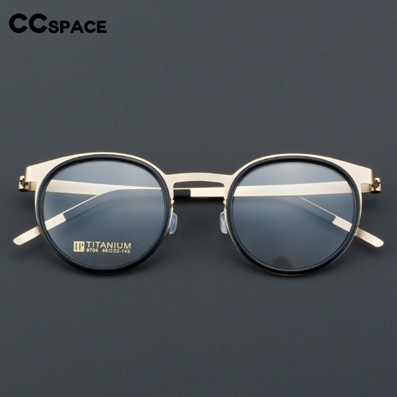 CCspace Unisex Full Rim Round Titanium Handcrafted Eyeglasses 55025 Full Rim CCspace   