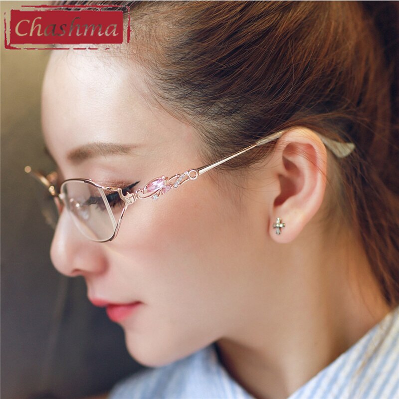 Chashma Ottica Women's Semi Rim Oval Rectangle Titanium Eyeglasses 95038 Semi Rim Chashma Ottica Default Title  