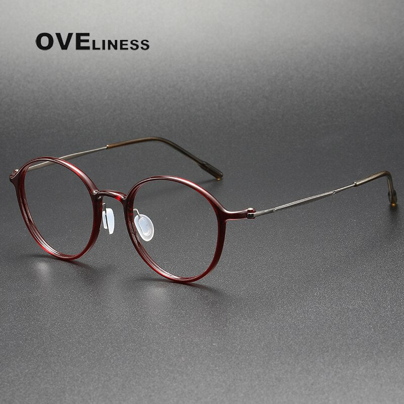 Oveliness Unisex Full Rim Round Screwless Titanium Eyeglasses 8634 Full Rim Oveliness red  