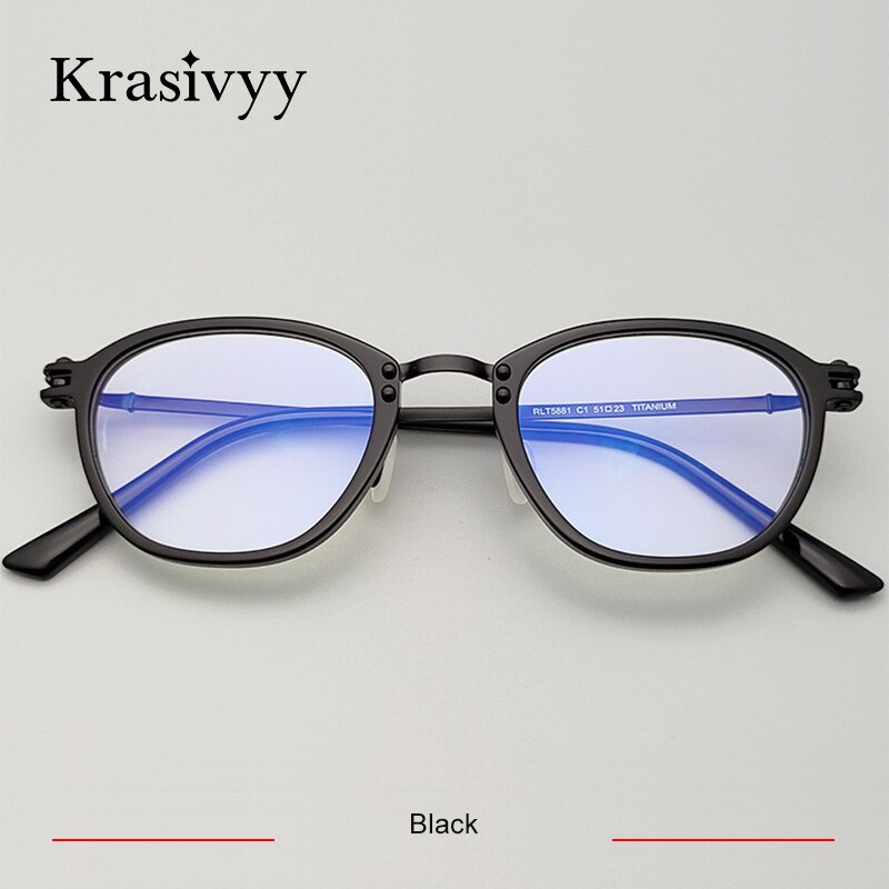 Krasivyy Unisex Full Rim Oval Titanium Acetate Eyeglasses Rlt5881 Full Rim Krasivyy Black CN 