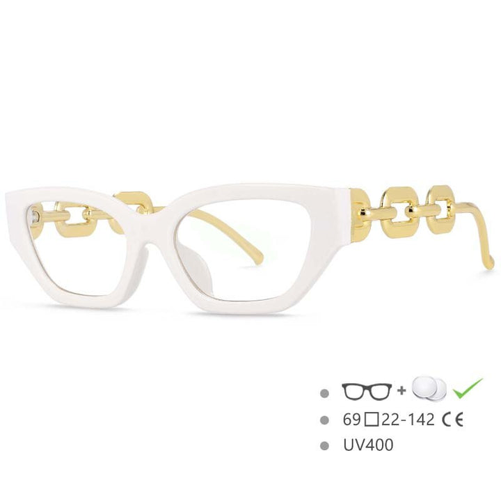 CCSpace Women's Full Rim Oversized Cat Eye PC Resin Chain Leg Frame Eyeglasses 53235 Full Rim CCspace White China 