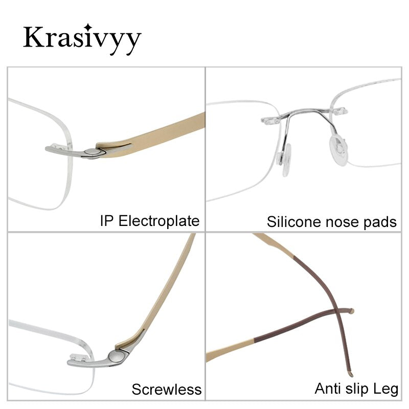 Krasivyy Unisex Rimless Square Screwless Titanium Eyeglasses Kr16029 Rimless Krasivyy   