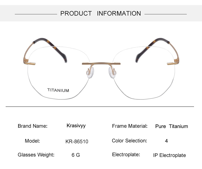 Krasivyy Unisex Rimless Round Square Screwless Titanium Eyeglasses Kr86510 Rimless Krasivyy   