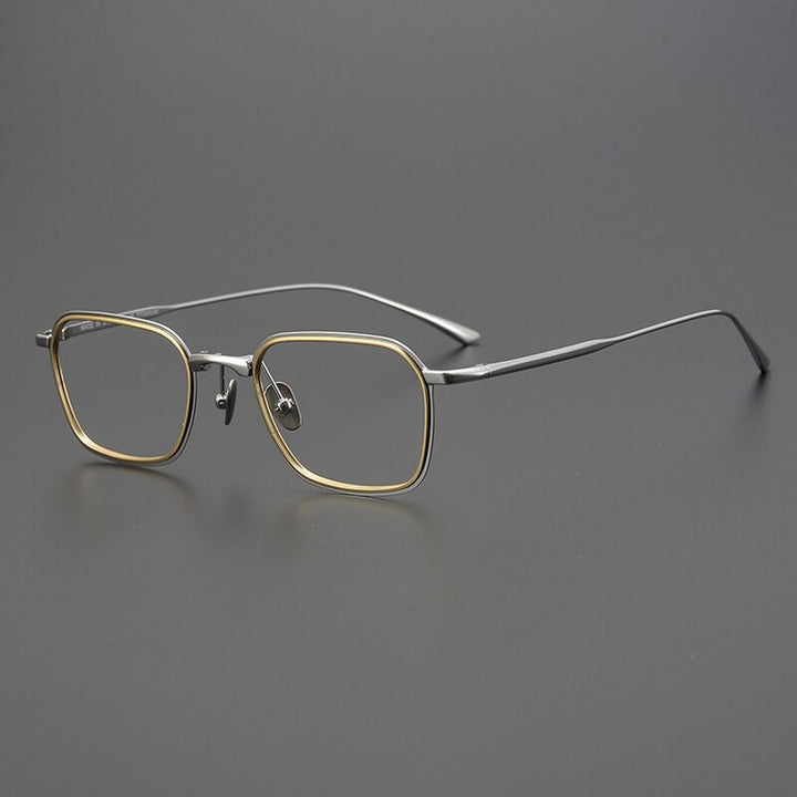 Gatenac Unisex Full Rim Square Titanium Eyeglasses Gxyj972 Full Rim Gatenac Gold Silver  