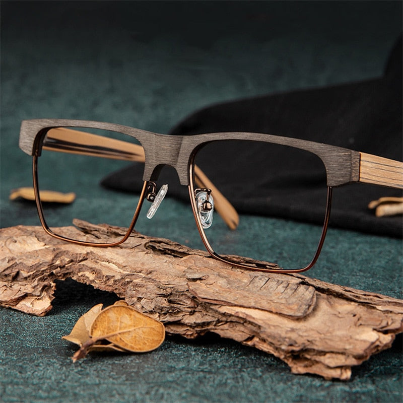 Hdcrafter Men's Full Rim Large Square Wood Eyeglasses 6252 Full Rim Hdcrafter Eyeglasses   