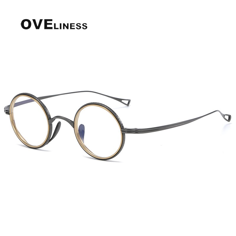 Oveliness Unisex Full Rim Round Acetate Titanium Eyeglasses 123 Full Rim Oveliness gun gold  