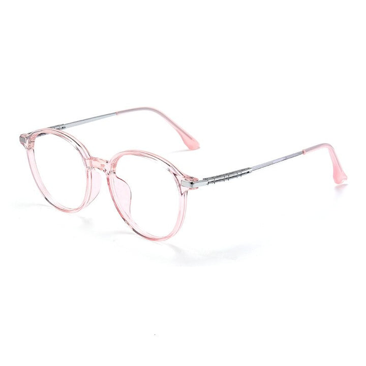 KatKani Unisex Full Rim Round Acetate Titanium Eyeglasses 96007S Full Rim KatKani Eyeglasses Transparent Pink  