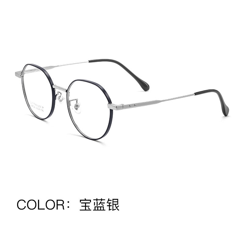 Yimaruili Unisex Full Rim Polygonal Titanium Eyeglasses Bt020t Full Rim Yimaruili Eyeglasses Royal Blue Silver  