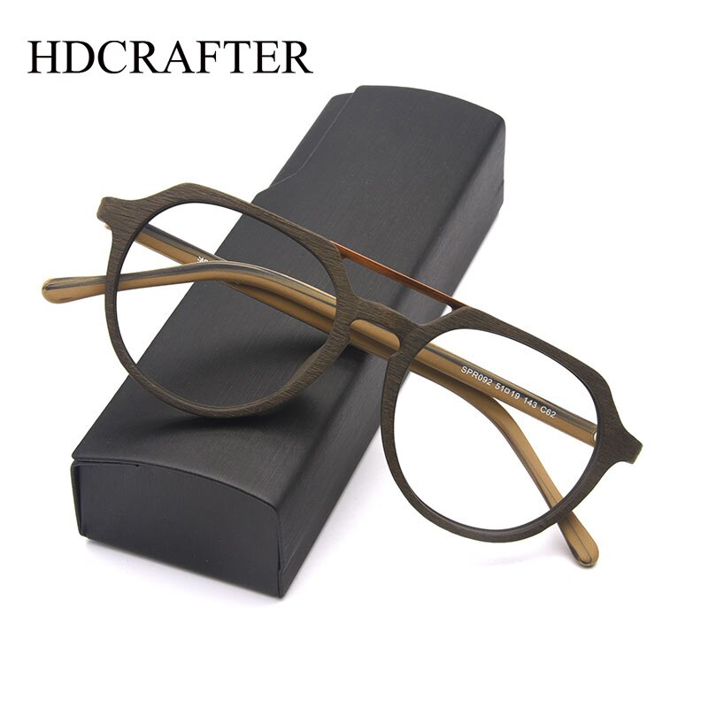 Hdcrafter Men's Full Rim Oval Double Bridge Bamboo Eyeglasses Spr092 Full Rim Hdcrafter Eyeglasses   