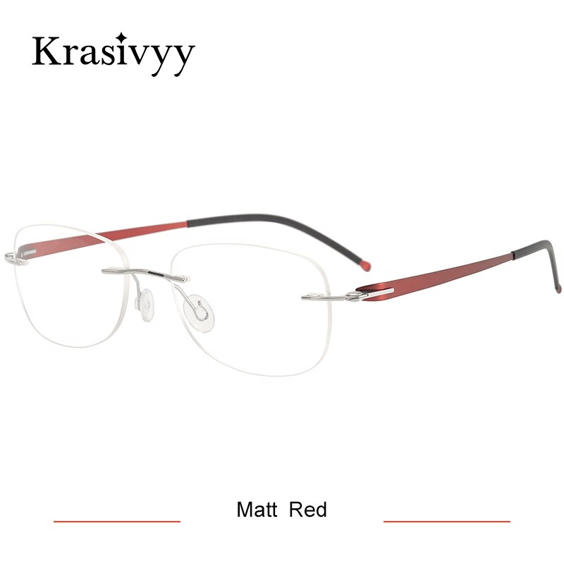Krasivyy Unisex Rimless Oval Square Screwless Titanium Eyeglasses Kr5004 Rimless Krasivyy Matt  Red CN 