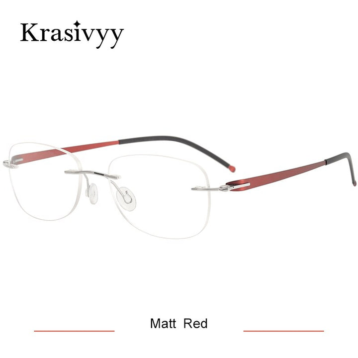 Krasivyy Unisex Rimless Oval Square Screwless Titanium Eyeglasses Kr5004 Rimless Krasivyy Matt  Red CN 