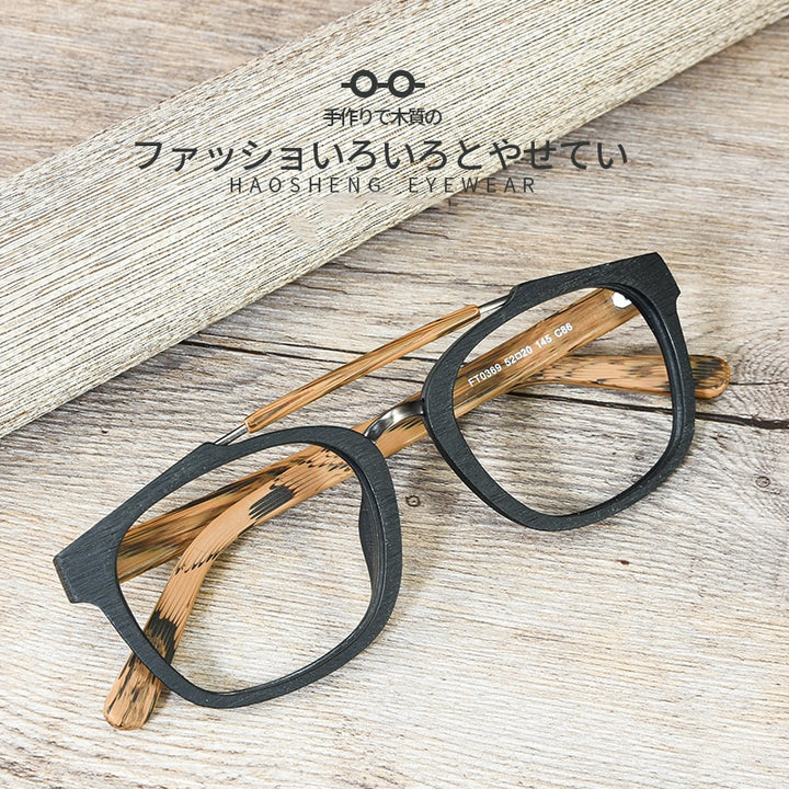 Hdcrafter Men's Full Rim Square Double Bridge Wood Alloy Eyeglasses Ft0369 Full Rim Hdcrafter Eyeglasses   