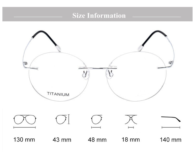 Chashma Ochki Unisex Rimless Round 2g Titainum Eyeglasses Customized Lenses 16012 Rimless Chashma Ochki   