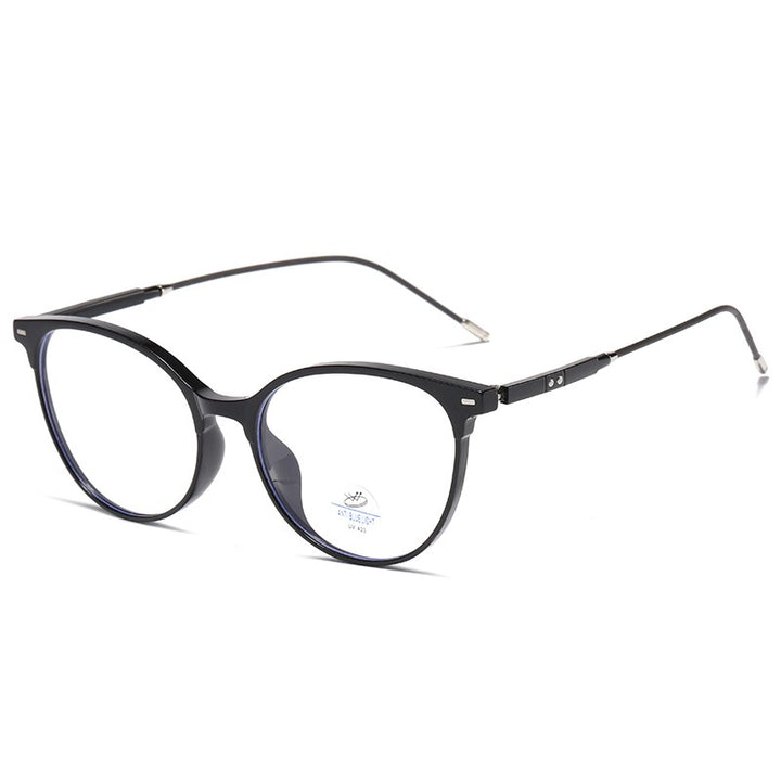 Reven Jate Unisex Full Rim Round Square Tr 90 Eyeglasses 81235 Full Rim Reven Jate shiny black  