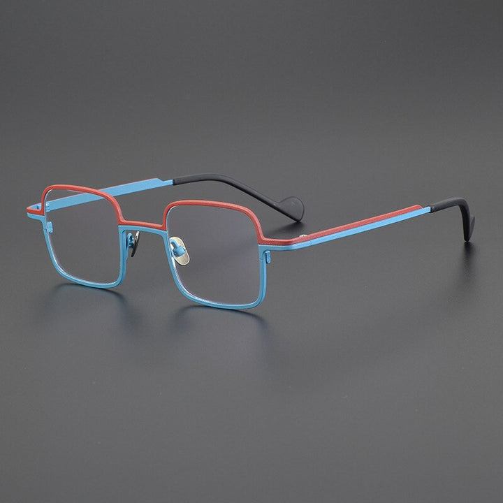 Gatenac Unisex Full Rim Square Titanium Eyeglasses Gxyj1000 Full Rim Gatenac Matte Red Blue  