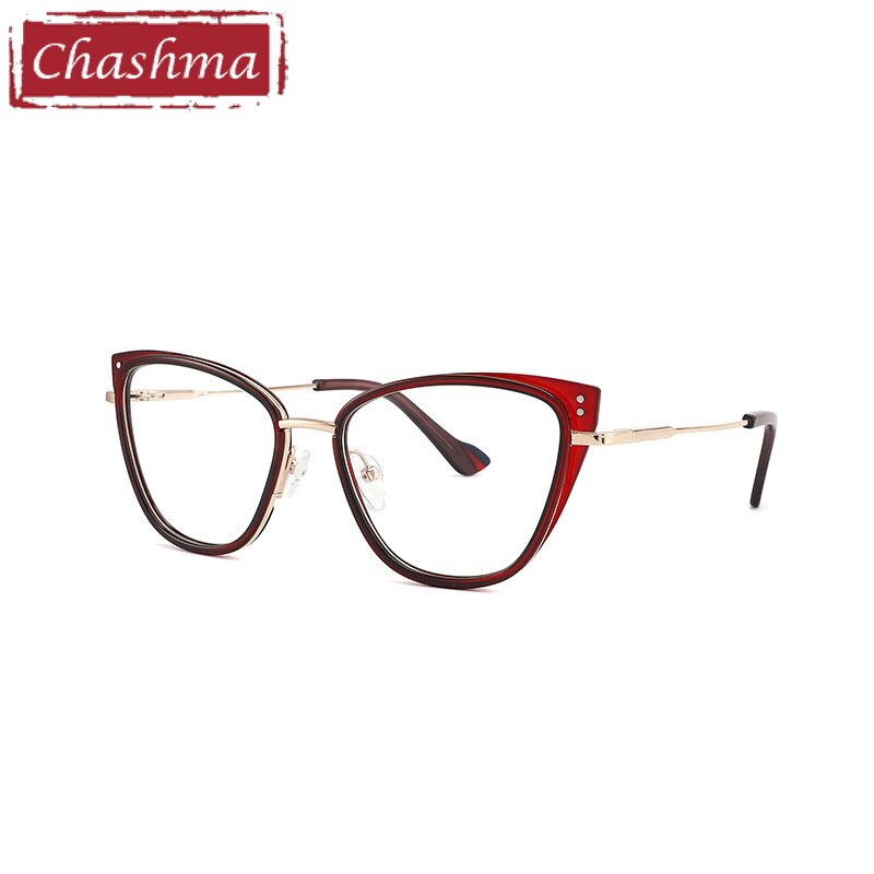 Chashma Ottica Women's Full Rim Square Cat Eye Tr 90 Titanium Eyeglasses 9027 Full Rim Chashma Ottica Wine Red  